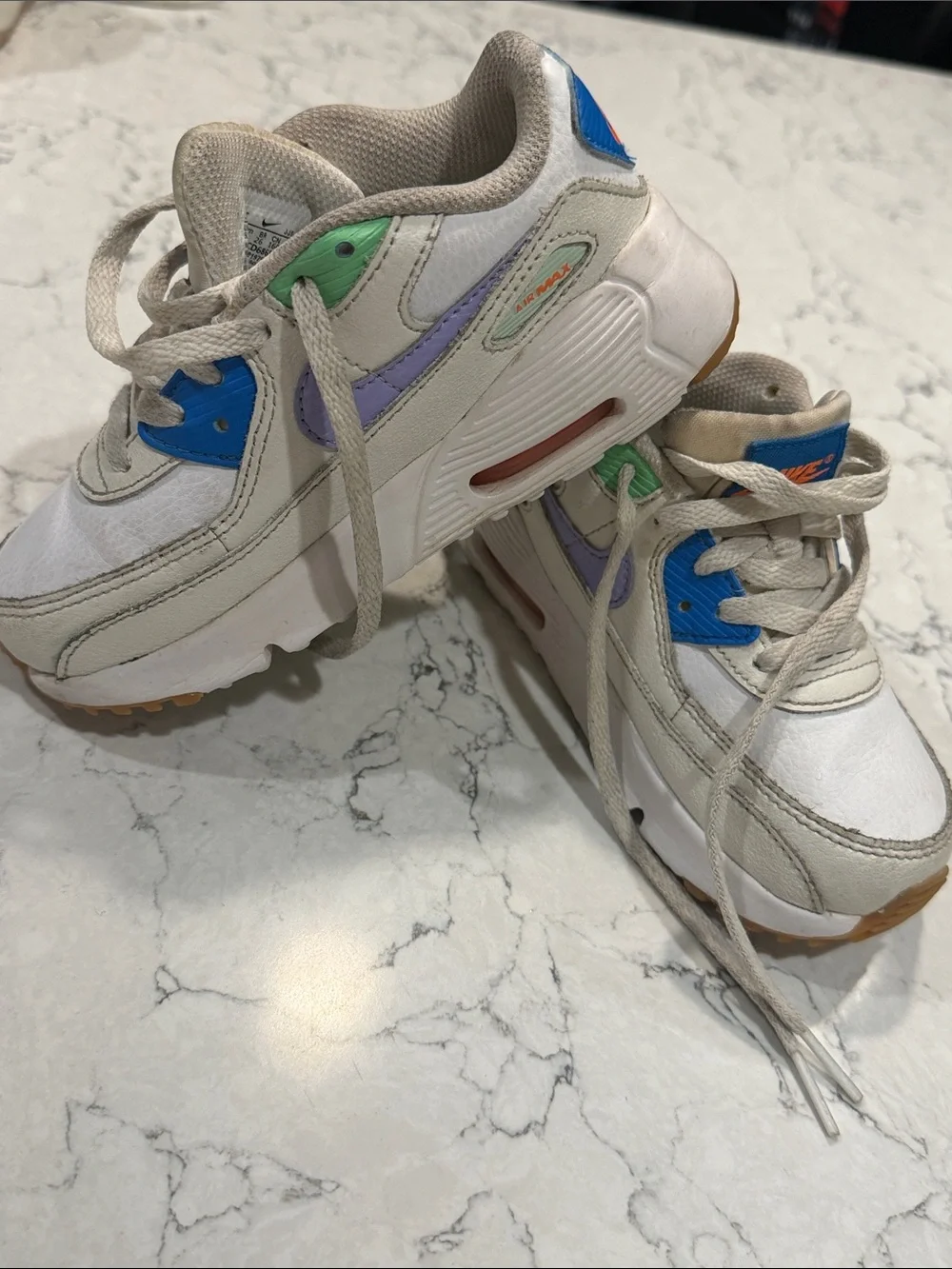 Nike Kids White Sneakers with Blue, Green & Purple Accents